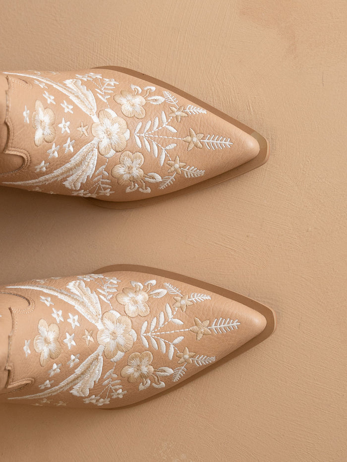 The Bailey | Apricot Embroidered Cowboy Bootie