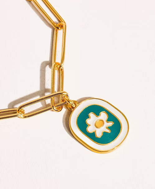 Timeo Vintage Enamel Daisy Chain Neckalce