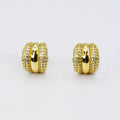 rounded gold huggies with dense micro pavé crystals, lustrous finish ideal for storefront displays, chic boutique accessory for retailers, hypoallergenic wholesale earrings for fashion shops, waterproof tarnish free jewelry detail for curated inventory