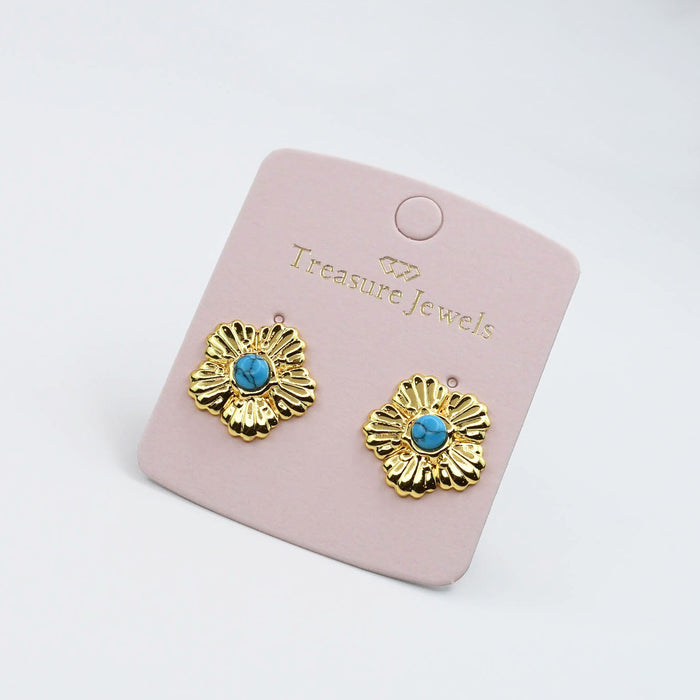 waterproof hypoallergenic earrings, tarnish free 14k gold jewelry, dainty gold earrings, gold hoop earrings, handcrafted gemstone earrings, boutique wholesale earrings, high-quality gold jewelry,turquoise stud