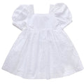 White Embroidered Eyelet Square Neck Puff-Sleeve A-Line Dress - Toddler & Girls