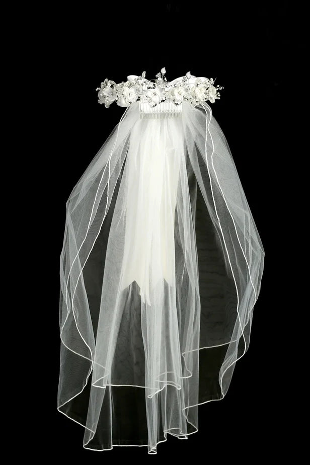 White Flower Rhinestone Crown Veil
