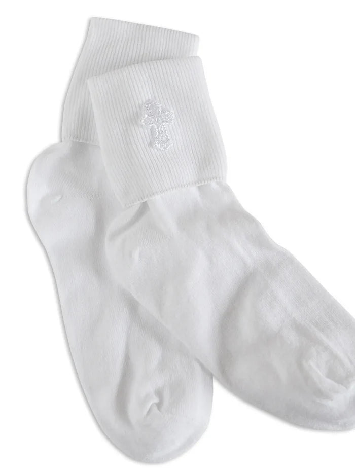 White Unisex First Communion Dress Socks with Cross